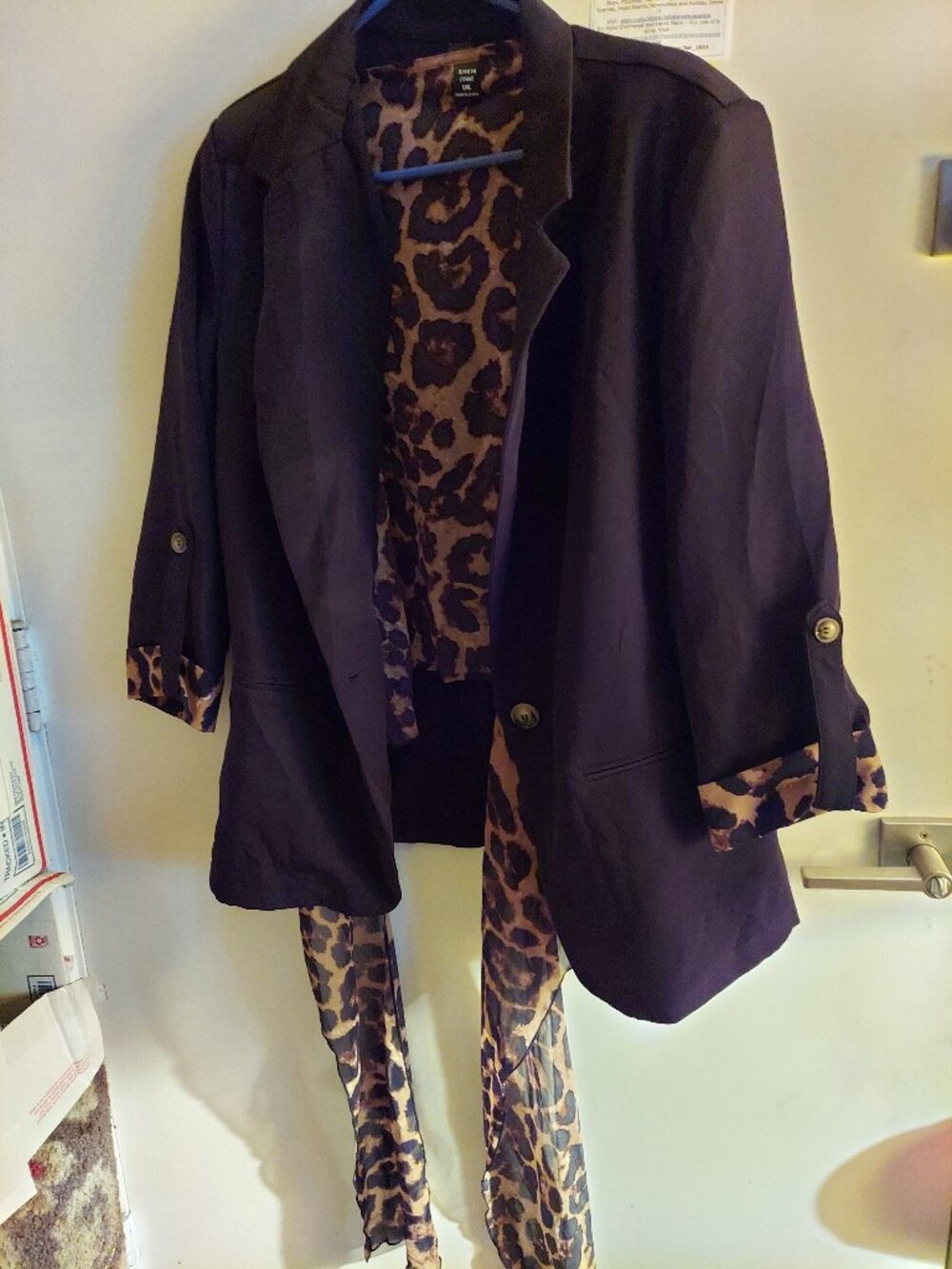 Shein - Jacket and Blouse, size XL, Black and Leopard Print